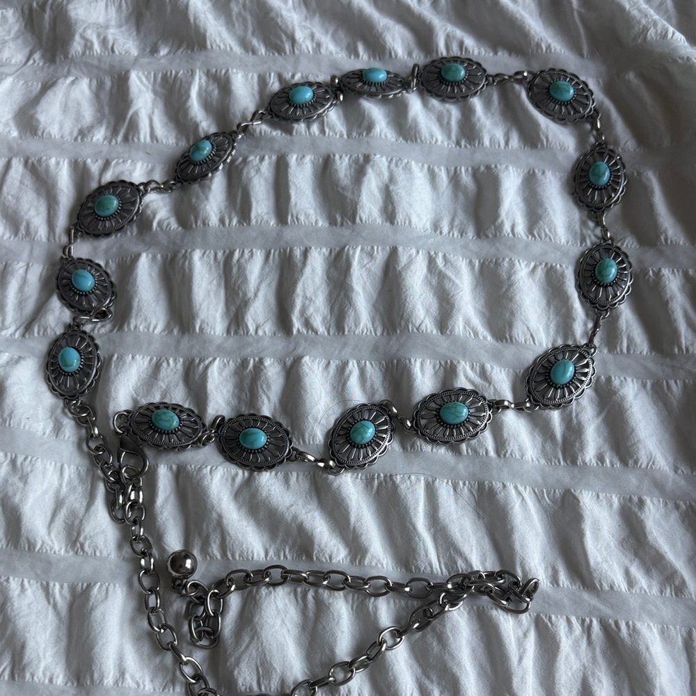 Turquoise Silver-Tone Concho Belt - Women's Jewelry